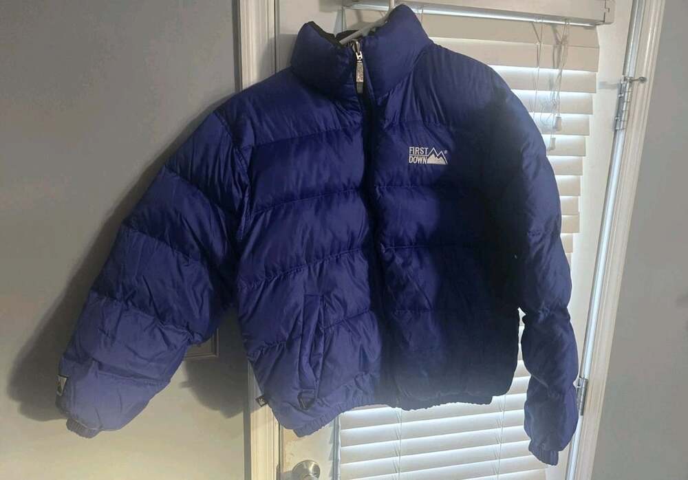 FIRST DOWN Puffer Coat Jacket Men's Duck Feather Royal BLUE/BLACK Size Large